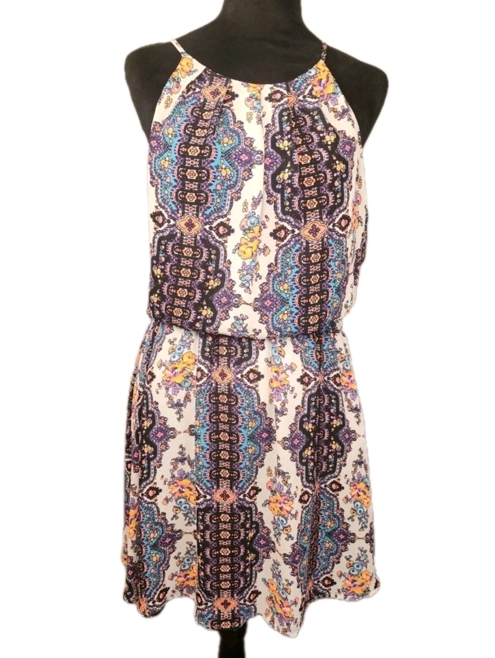 Lush Dress Halter Style Women's Sz L Summer Flowy Lightweight Vacation Colorful